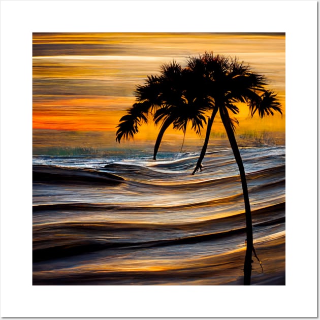 Crashing Waves at the Shore sea Life Tree Sunset Wall Art by FoolDesign